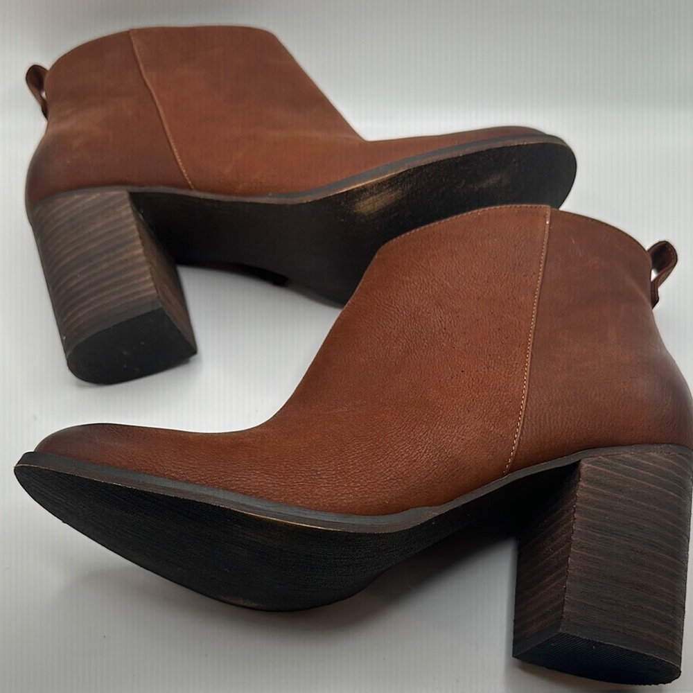 BP Sz 12‎ Lance Leather Brown Ankle Booties Block Chunky Heel - Picture 10 of 10